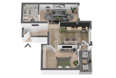 Apartament semifinisat, decomandat cu 2 camere, 44mp, in Apahida - 1