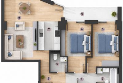 Apartament 3 cam, 2 bai, pe mijloc, bloc C1, Zona Tatarasi-Venetia - 2