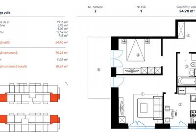 Apartament 2 Camere - 66,29 mp / Hils Republica / 6 m Metrou  / Comision 0% - 3