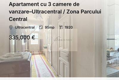 Apartament cu 3 camere decomandat în Ultracentral
