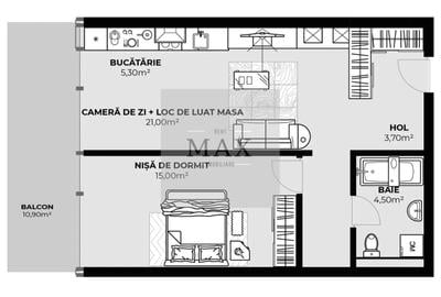 Apartament 2 camere de vânzare | 49.50 mp | Zona Autogară | Etaj 6 - 1