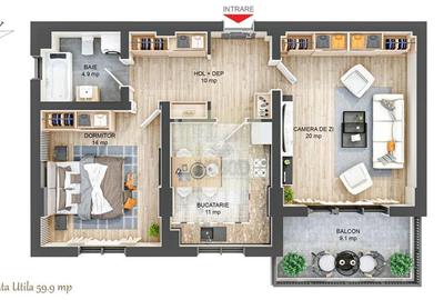 Apartament 62 mpu cu 3 camere balcon 9 mp zona Ciresica - 4