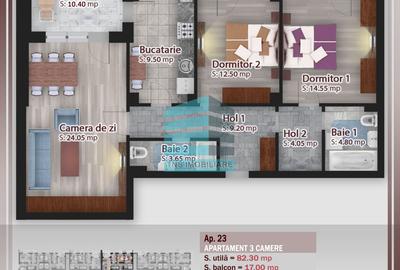 Apartament cu 3 camere în Titan