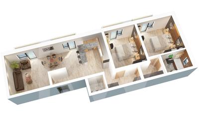 Apartament 3 camere - 77,8 mp utili - 2 balcoane 14,85 mp si 2 bai - 6