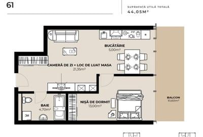 PROIECT EXCLUSIVIST! Apartament de vanzare, 44,05 mp, Complex SDC - 1