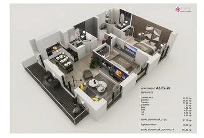 Apartament cu 3 camere decomandat în Hărmanului