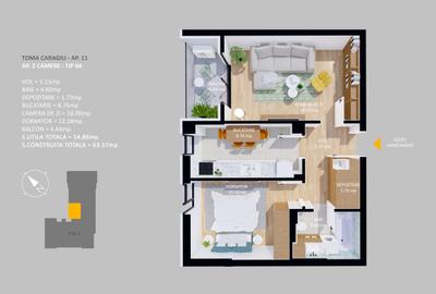 Apartament cu 2 camere decomandat în Pipera