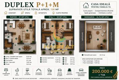 Vânzare  DUPLEX 130 mp P+1+M | Popești Leordeni - 1