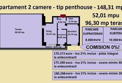 Penthouse 2 camere de vanzare in Iasi, Galata, 148,31 mp, bloc nou - 2