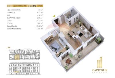 DEZVOLTATOR: Apartament cu 2 camere, terasa generoasă, Tractorul - 2