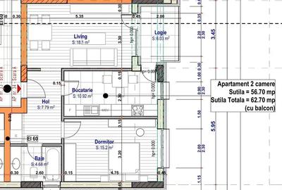 Apartament 2 cam decomandat / 57mp utili/ geam la baie/ Metrou 1 Dec - 2