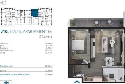 Apartament cu 2 camere, 62 mp, Ansamblu Rezidential, zona RIVUS - 2