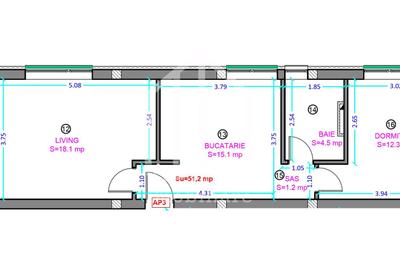 Apartament 2 camere, decomandat - 51,2 mp  - Shopping City Sibiu - 3