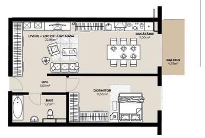 Apartament cu 2 camere in ansamblu rezidential nou, 53 mp , zona Fabricii - 1