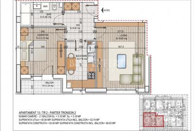 Apartament cu 2 camere, decomandat, 50.56 mp, cu centrala termica, aproape de metru