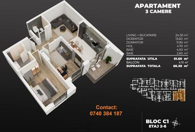 3 Camere - 2 bai - Bloc Nou 2025 - Metrou Berceni 3 minute - 2
