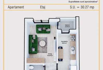 Garsonieră 31 mp | Bloc nou | AC | Încălzire pardoseală | 51.700 € TVA - 14
