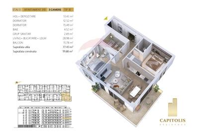 DEZVOLTATOR: Apartament cu 3 camere, Capitolis Residence, Tractorul - 2