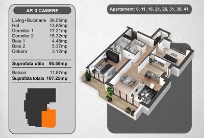 Apartament 3 camere – zona Panduri,  107 mp total decomandat - 1