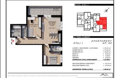 Apartament cu 3 camere semidecomandat în Florești