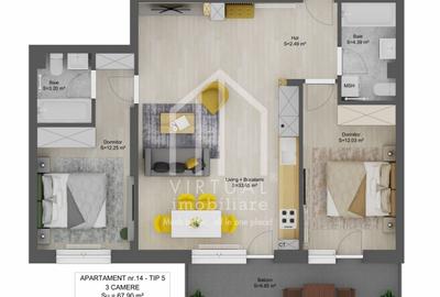 Apartament  cu 3 camere 67.90 mp + balcon |Doamna Stanca - 2