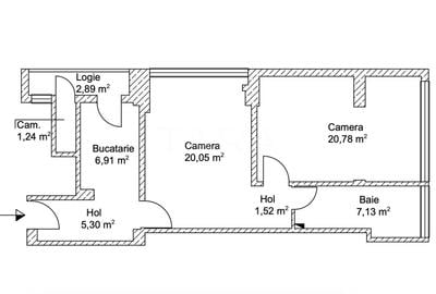 Apartament cu 2 camere semidecomandat în Ultracentral