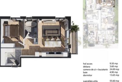 Apartament cu 2 camere semidecomandat în Baciu