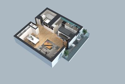 Apartament tip studio cu bucatarie inchisa si terasa- Comision 0 - 6