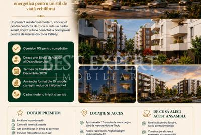 2 Camere Decomandat | 57,90 mp | Bucătărie Separată | Comision 0% - 1