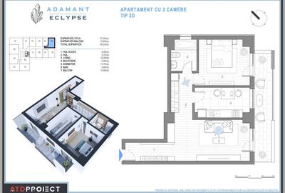 ADAMANT ECLYPSE, 2 camere decomandat, TIP 2D, 68.2mp - 2