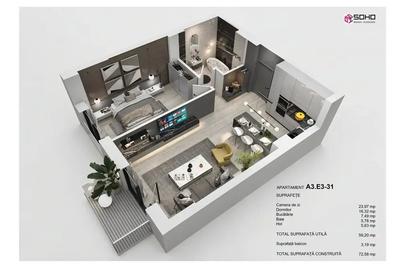 Apartament cu 2 camere semidecomandat în Hărmanului