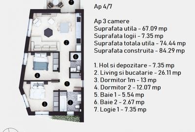 Apartament 3 camere, 75MP, 2 BAI, 0% Comision, Doamna Ghica - H35 - 8