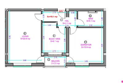 Apartament 2 camere + 58.1 mp + decomandat - Shopping City Sibiu - 3