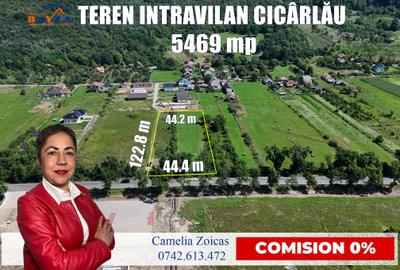 Teren intravilan - 5.469 mp, cu deschidere 44.4 m la DN1C - Cicârlău, Maramu - 1