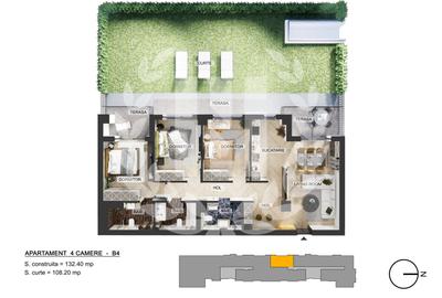 Apartament cu 4 camere semidecomandat în Nord