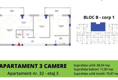 Apartament 3 camere - bloc nou - etaj 3/5 - 2