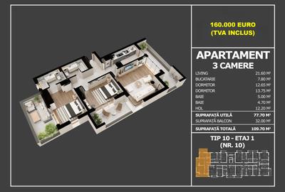 Apartament cu 3 camere decomandat în Central