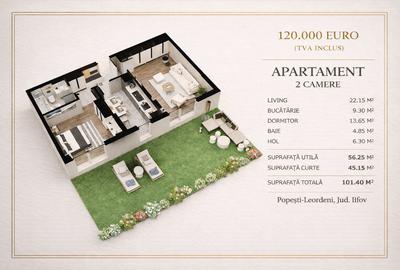 Apartament 2 camere – Curte proprie – Popești-Leordeni – Direct dezvoltator - 1
