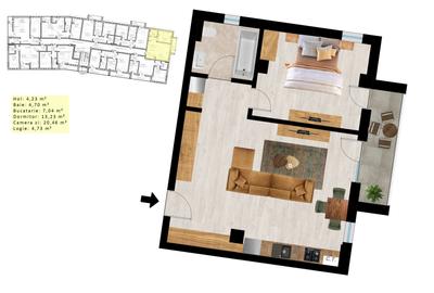 Apartament cu 2 camere semidecomandat în Aradului
