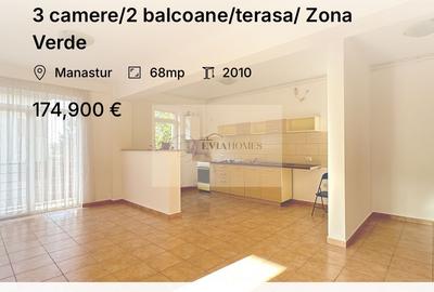 Apartament cu 3 camere semidecomandat în Mănăștur