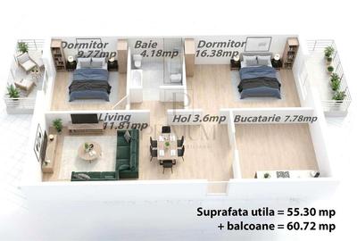 Apartament cu 3 camere decomandat în Lipovei