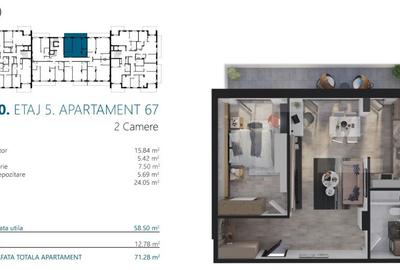 Ap. 2 camere[58 mp] Ansamblu Rezidential_zona RIVUS - 2