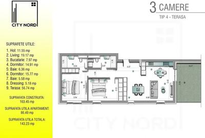 Ap Premium 3 Camere cu Terasă de 56 mp - Bloc cu Lift - 14
