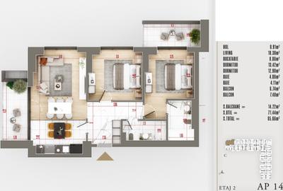 3 Camere Decomandat | 85 mp utili | Bloc nou 2025 | Pallady | 0% - 4