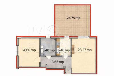 Apartament 2 camere decomandate, parter inalt,  terasă de 26 mp, Andrei Mureșanu - 2