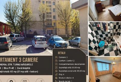 Piata PECO - str. Turnu Magurele, Apartament decomandat cu 3 camere - 65 mp - 1