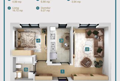Apartament de vanzare 2 camere  tip studio 42mp Militari Chiajna com 0% - 3