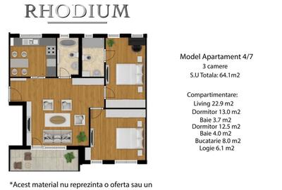Promoție limitată ! Apartament 64,1 mp. la 1.600 €/mp + TVA - 13
