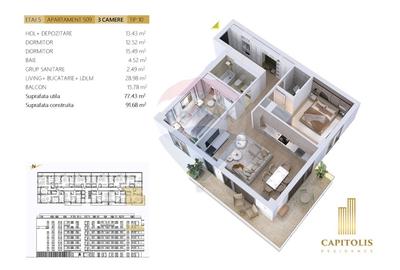 Apartament cu 3 camere, orientare N-E, etaj 5, Capitolis Residence - 1