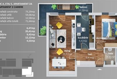 Ap 2 cam, 72 mp utili,BLOC NOU Express Residence, et5/6,str Cotesti - 5